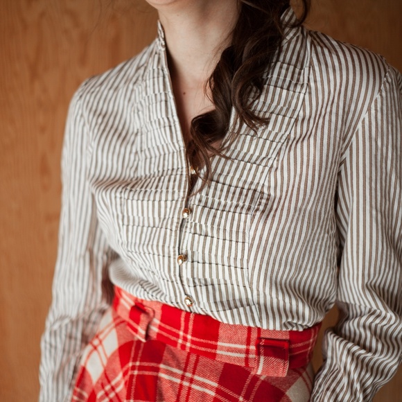 Button Up Striped Military Style Blouse - Picture 6 of 6